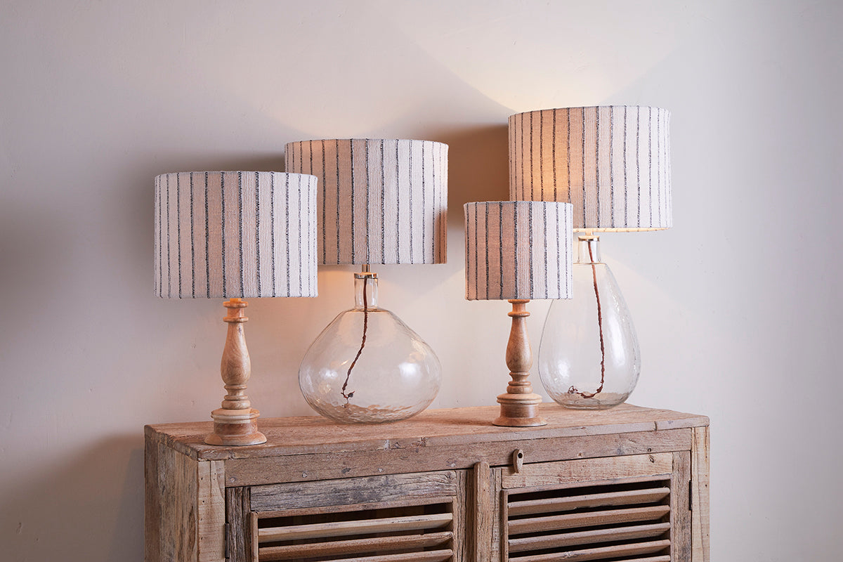 Abat-jour à rayures en coton Sanja - Blanc cassé et gris