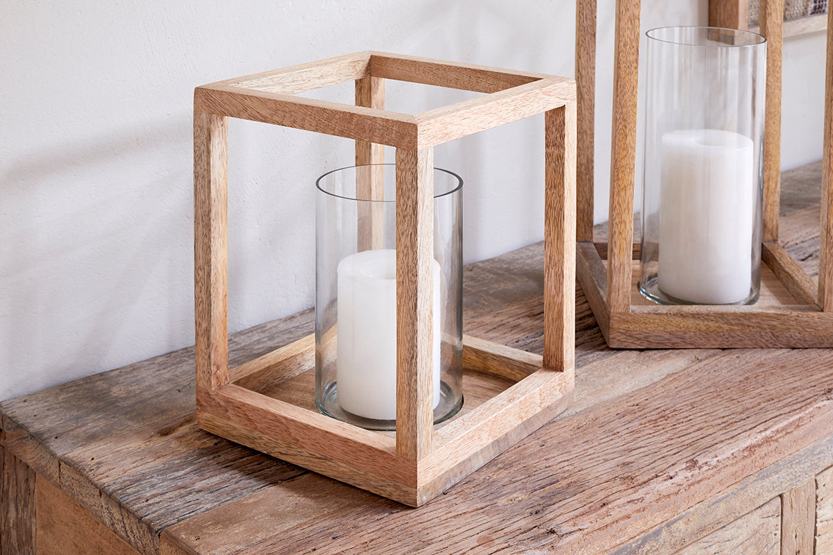 Lanterne en bois de manguier Sanora - Naturel