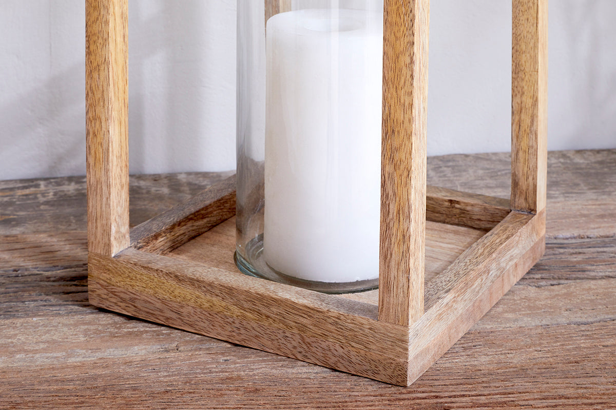 Lanterne en bois de manguier Sanora - Naturel