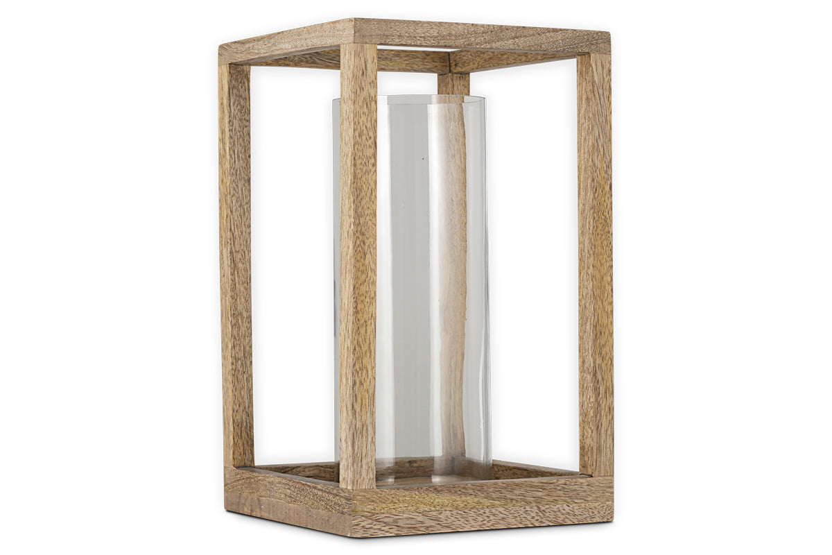 Lanterne en bois de manguier Sanora - Naturel