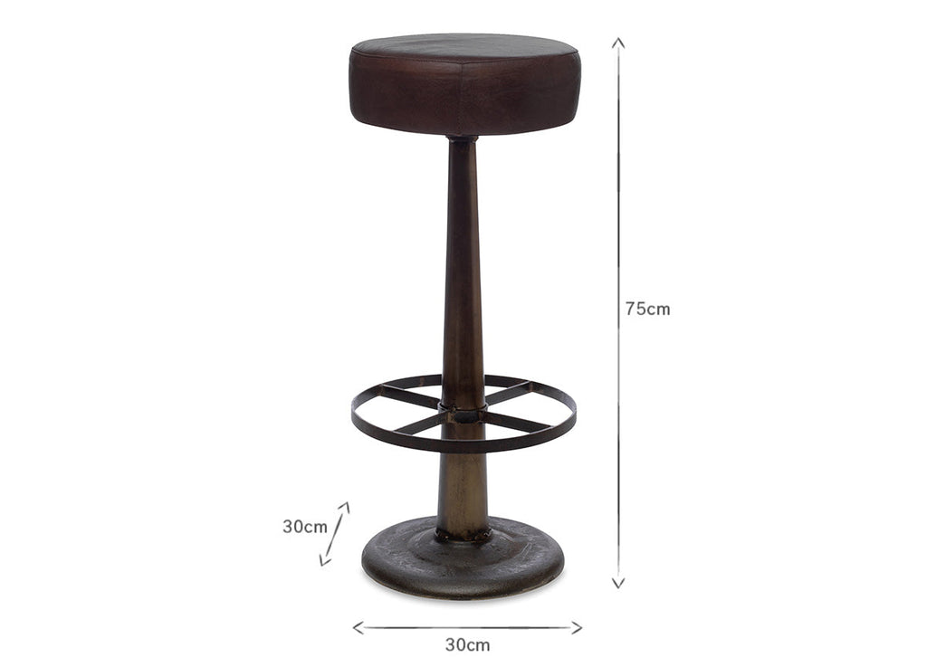 Tabouret rond en cuir Narwana - Marron foncé