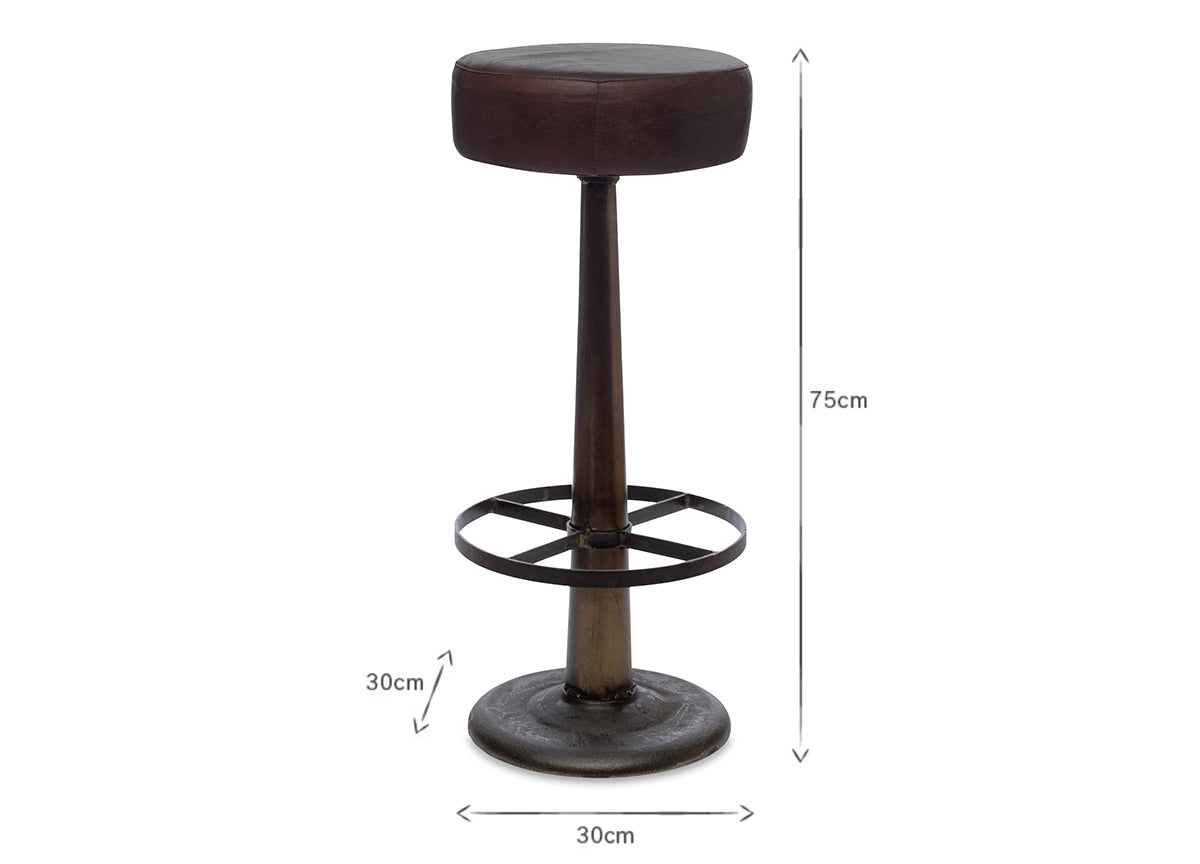 Tabouret rond en cuir Narwana - Marron foncé