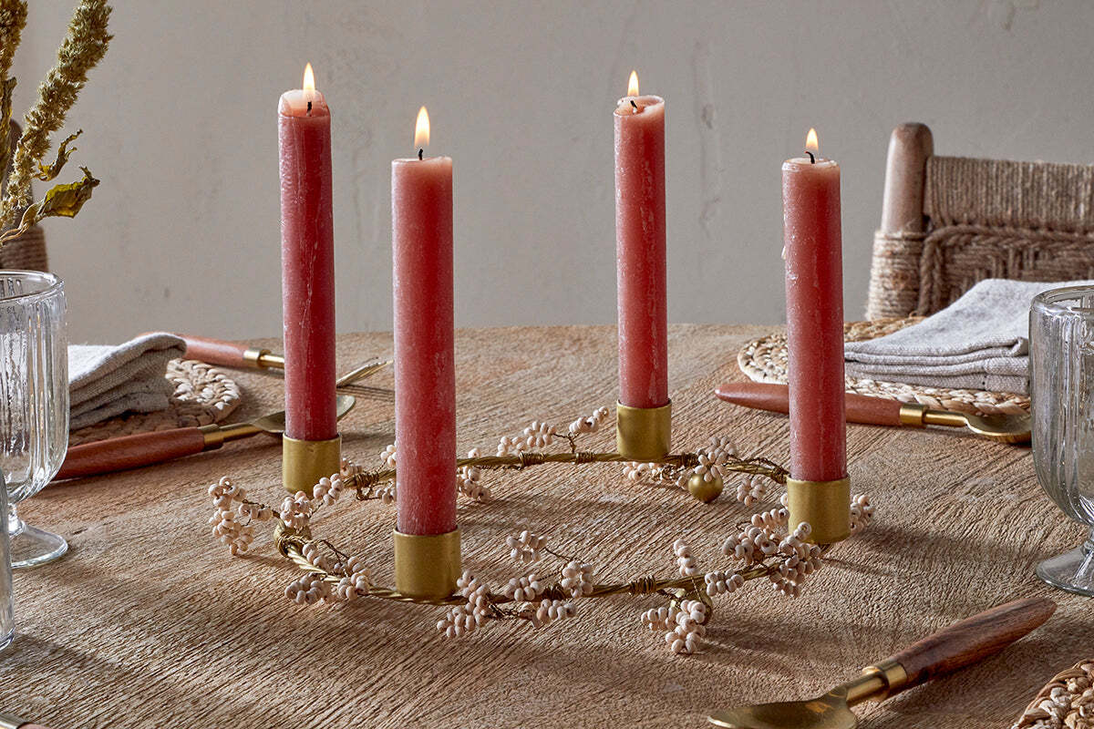 Bougeoir en bois de manguier Tanu - Laiton et naturel