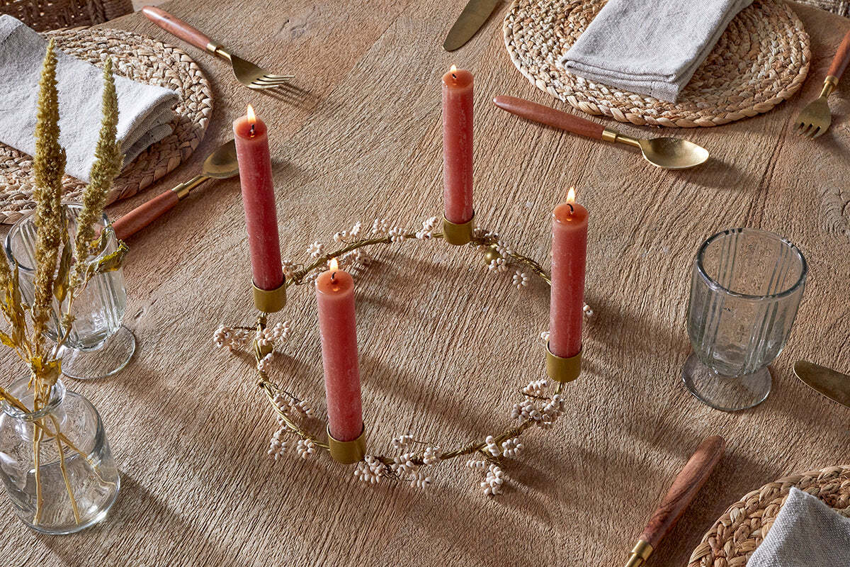 Bougeoir en bois de manguier Tanu - Laiton et naturel