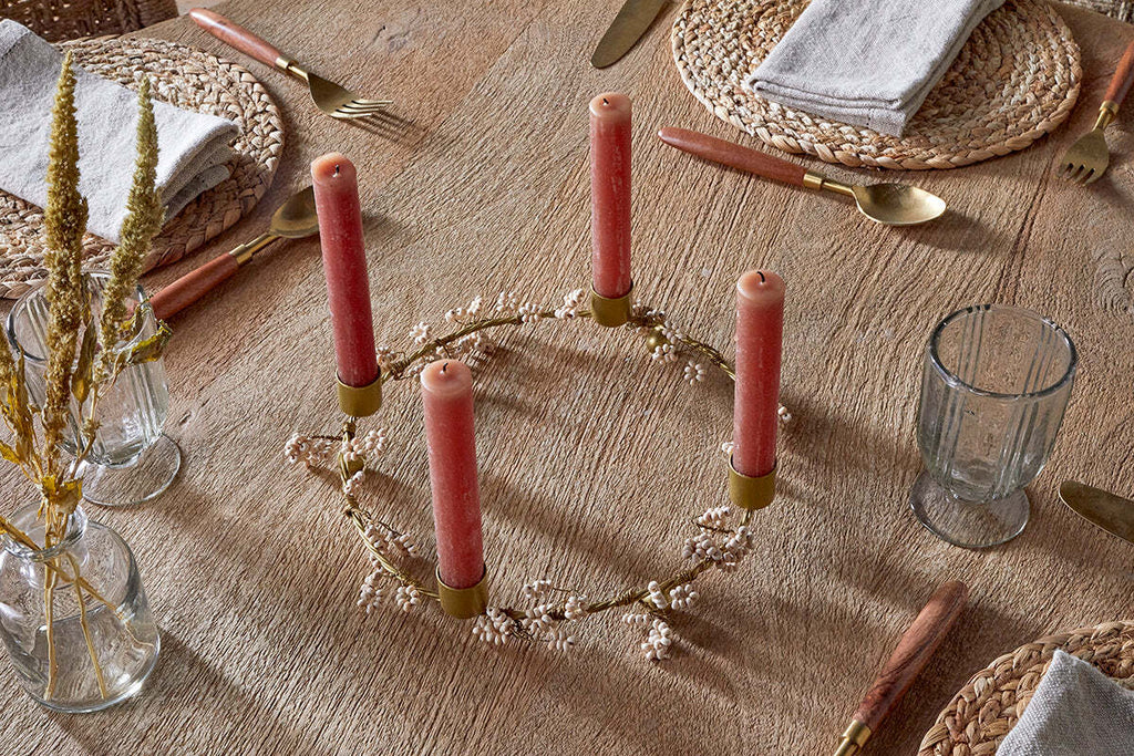 Bougeoir en bois de manguier Tanu - Laiton et naturel