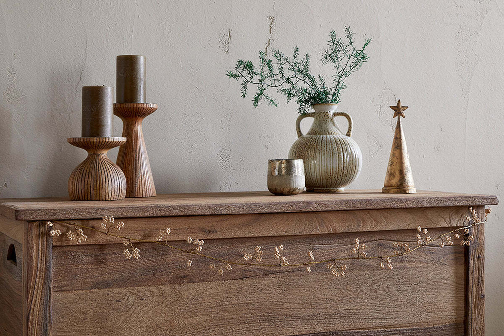 Guirlande de perles en bois de manguier Tanu - Laiton et naturel