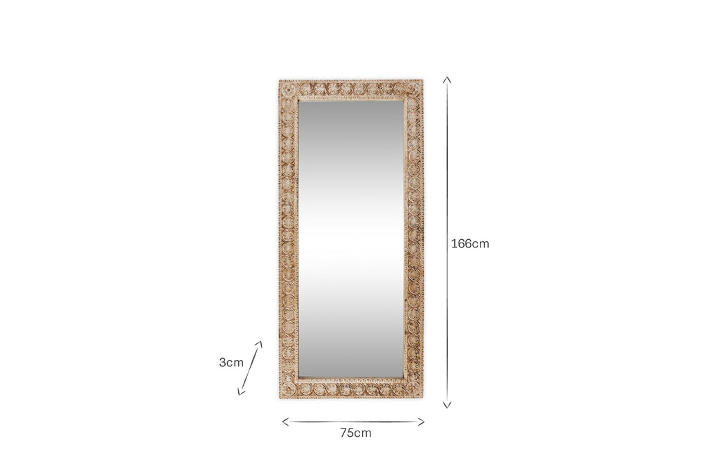 Miroir Tannir sculpté en bois de manguier - Naturel
