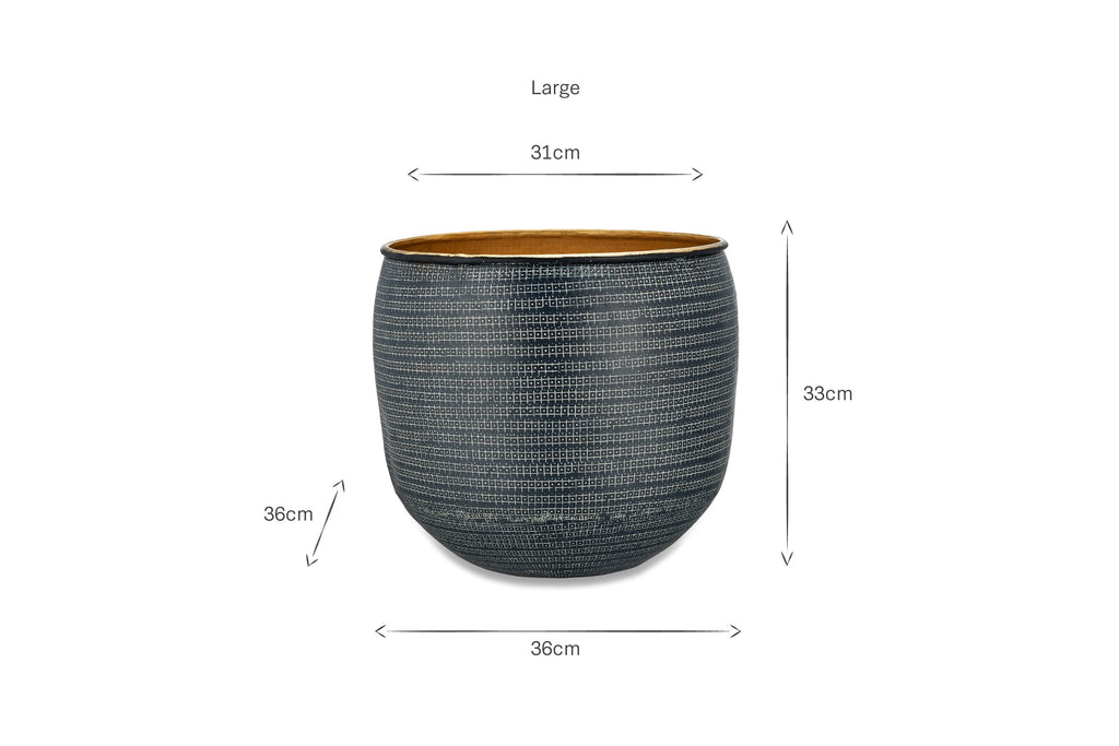 Pot de fleurs Tembesi gravé - Noir antique et laiton