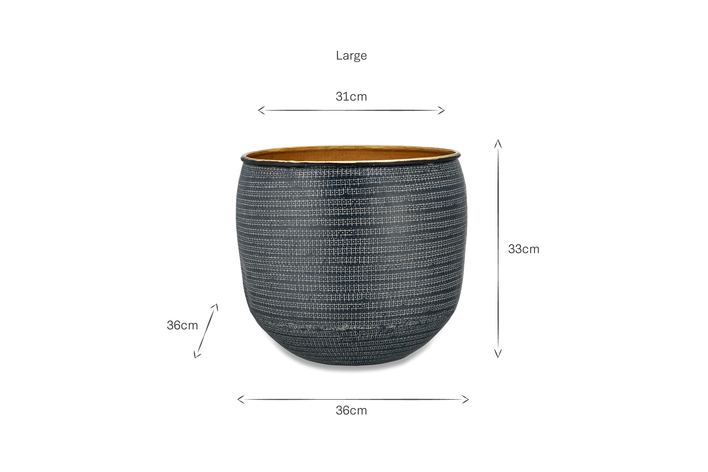 Pot de fleurs Tembesi gravé - Noir antique et laiton