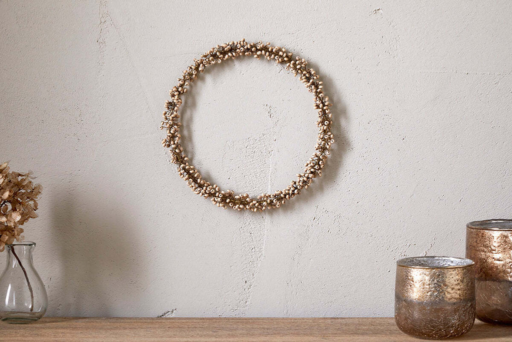 Couronne de perles en bois de manguier Tanu - Laiton et naturel