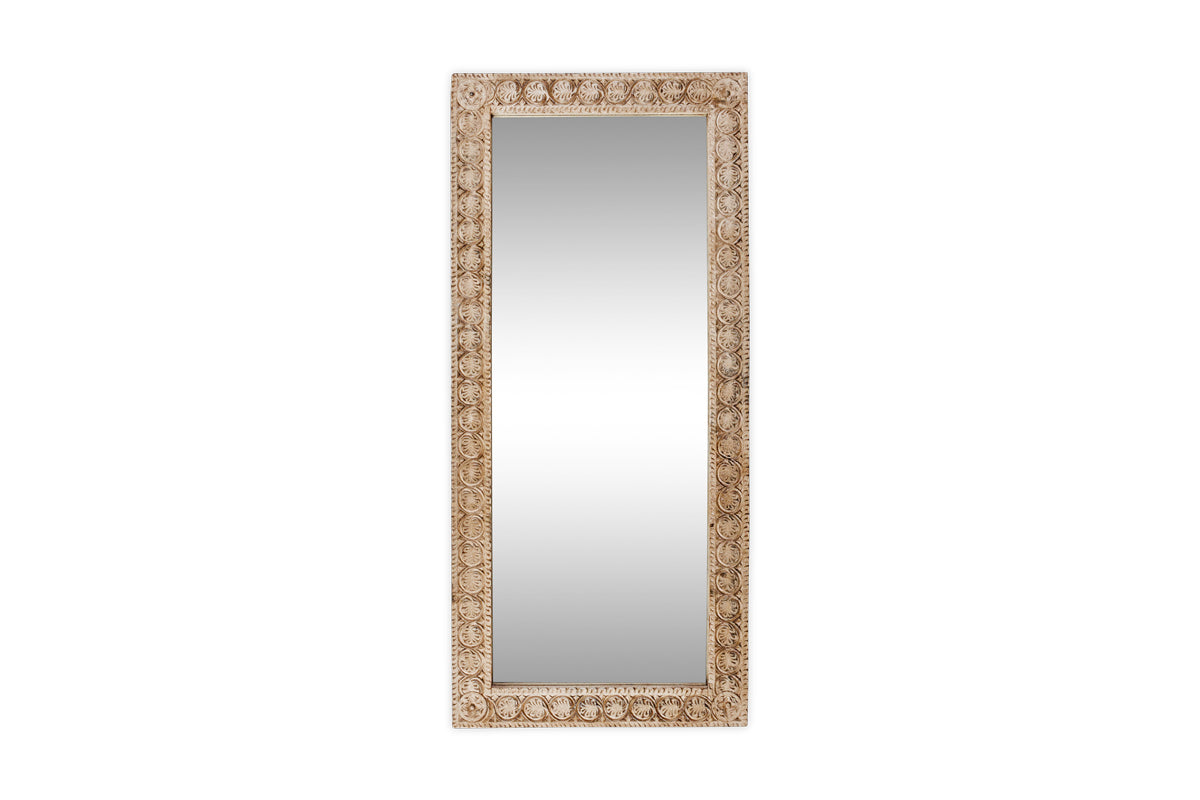 Miroir Tannir sculpté en bois de manguier - Naturel