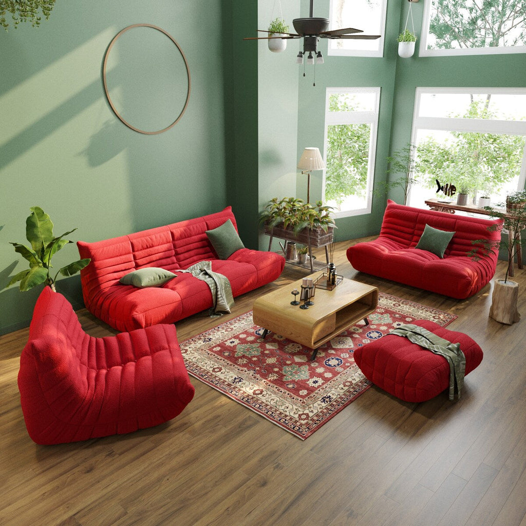 Ensembles de canapés poufs en velours Teddy