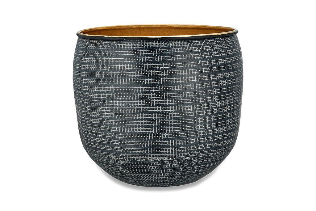 Pot de fleurs Tembesi gravé - Noir antique et laiton