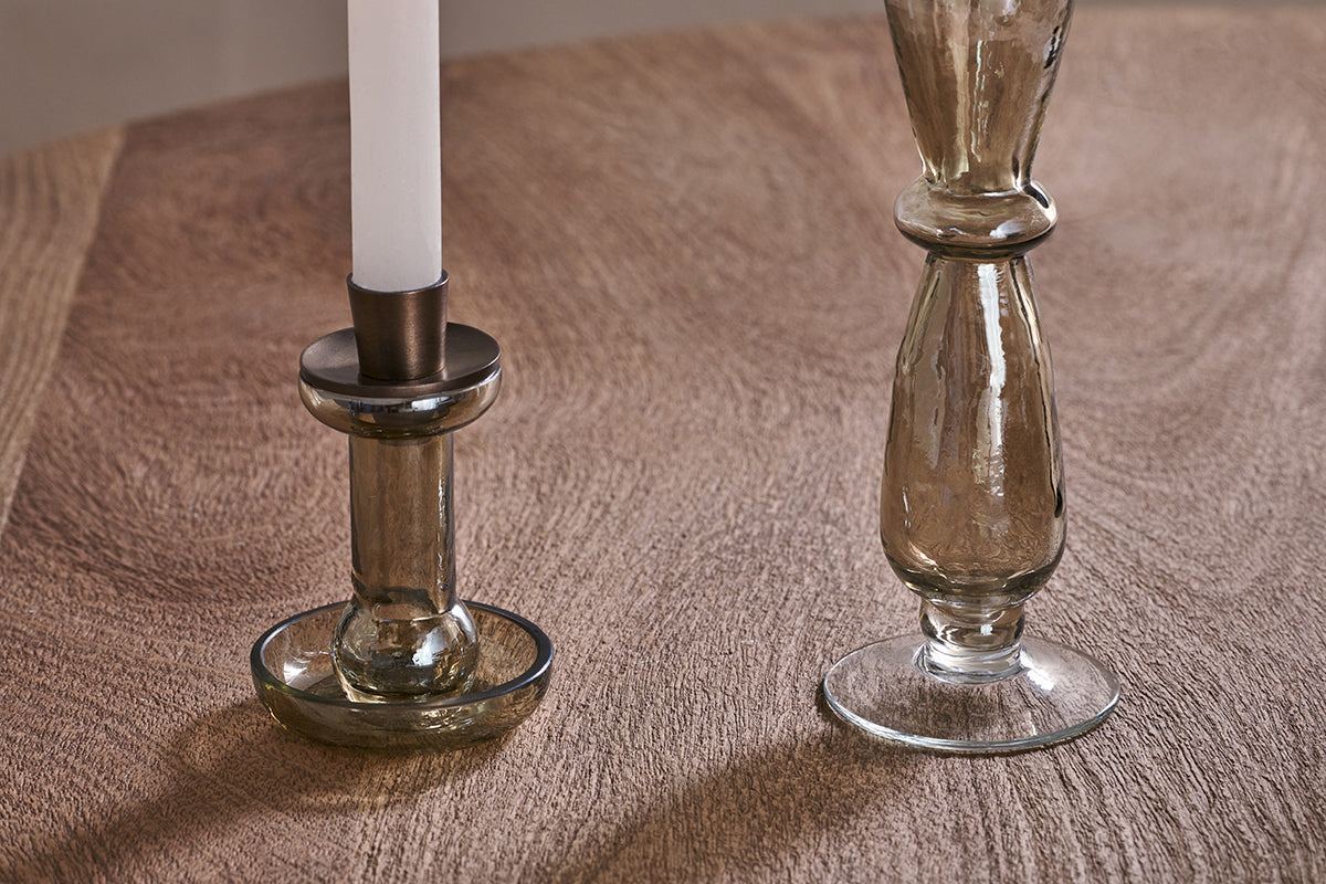 Bougeoir en verre recyclé Tharad - Lustre fumé