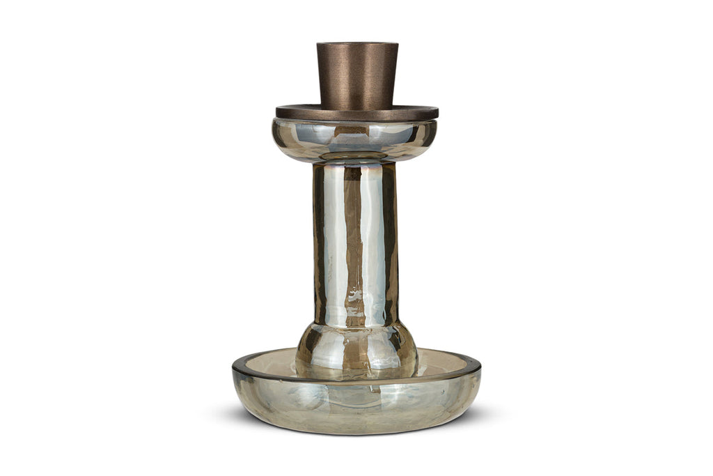 Bougeoir en verre recyclé Tharad - Lustre fumé