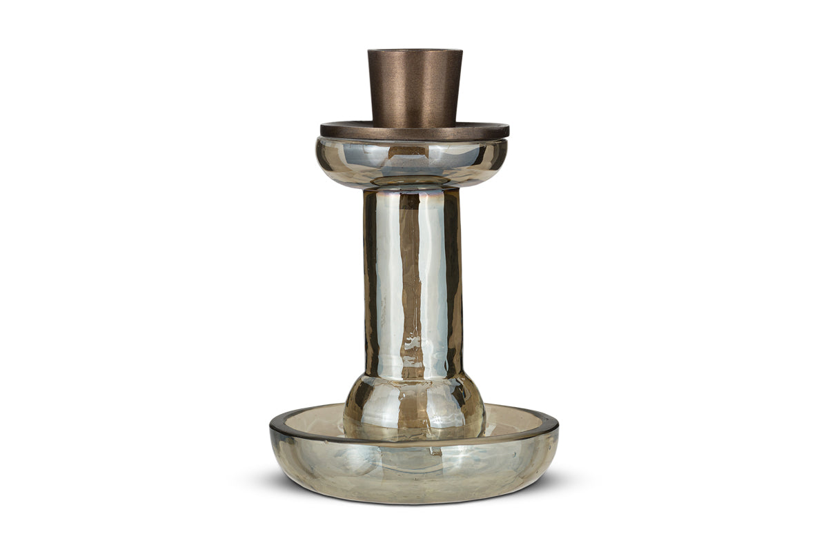 Bougeoir en verre recyclé Tharad - Lustre fumé