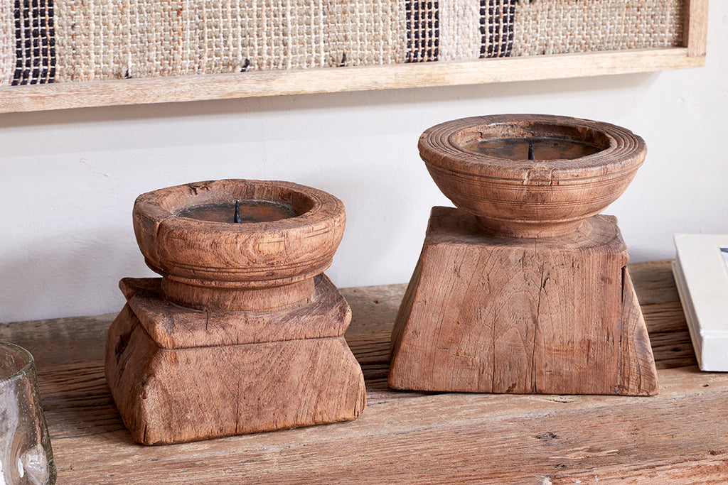 Bougeoir carré Thoko en bois recyclé - Teinte foncée