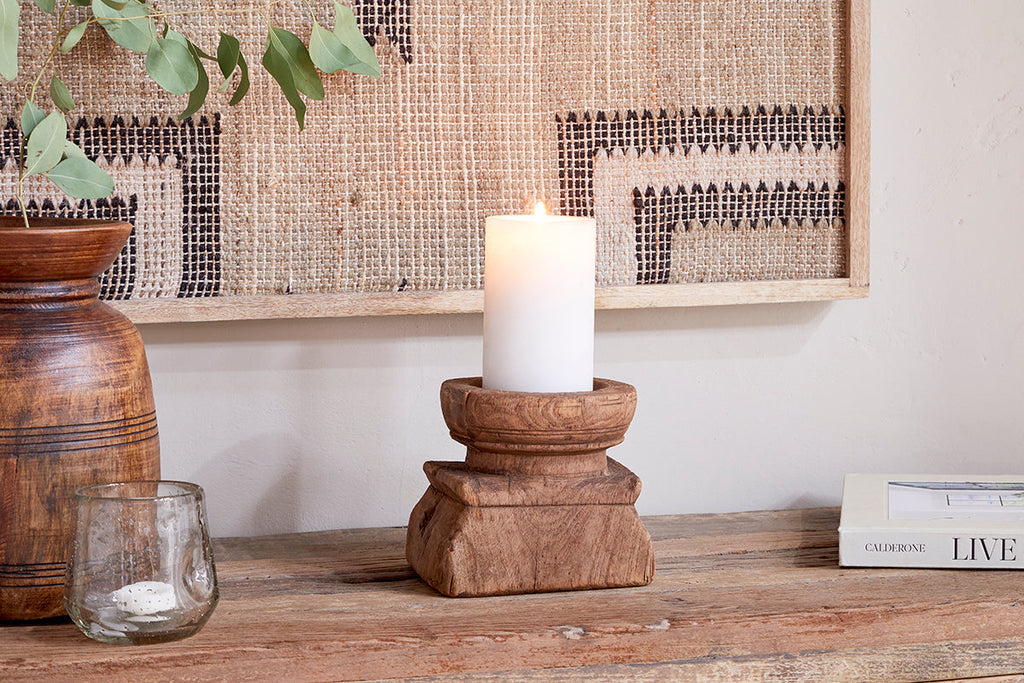 Bougeoir carré Thoko en bois recyclé - Teinte foncée