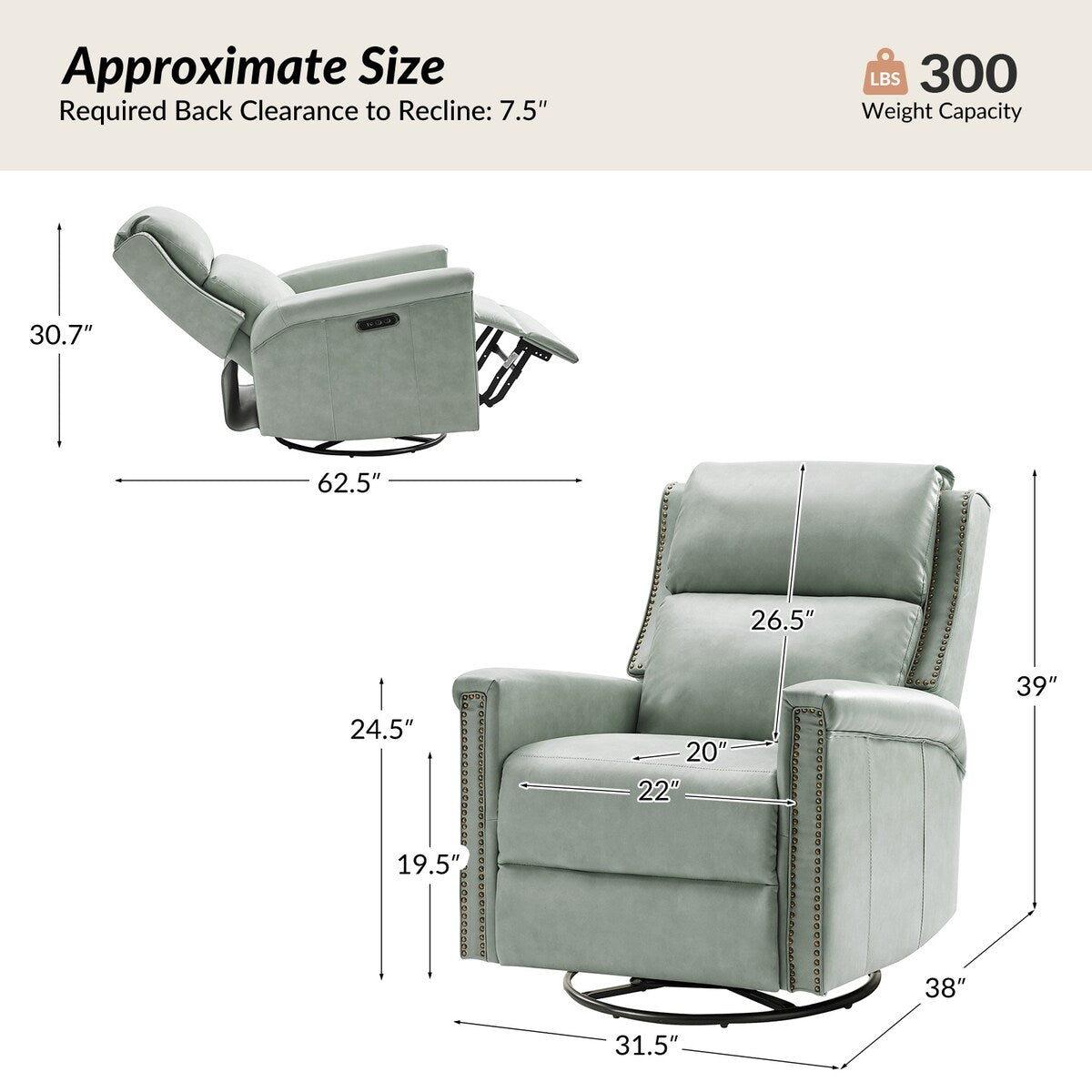 Ensemble de 2 fauteuils inclinables électriques pivotants et à bascule Tobias de style traditionnel par HULALA HOME
