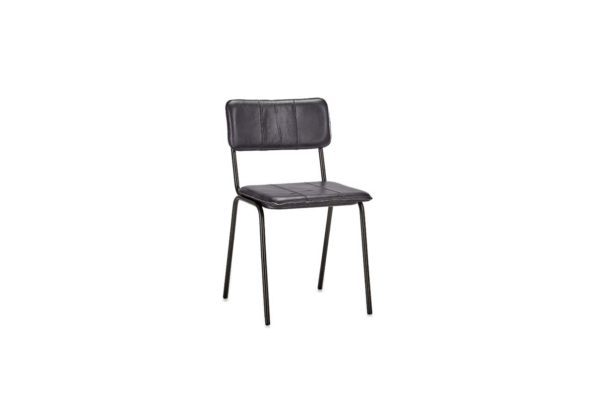 Chaise de salle à manger en cuir Ukari - Noir vieilli