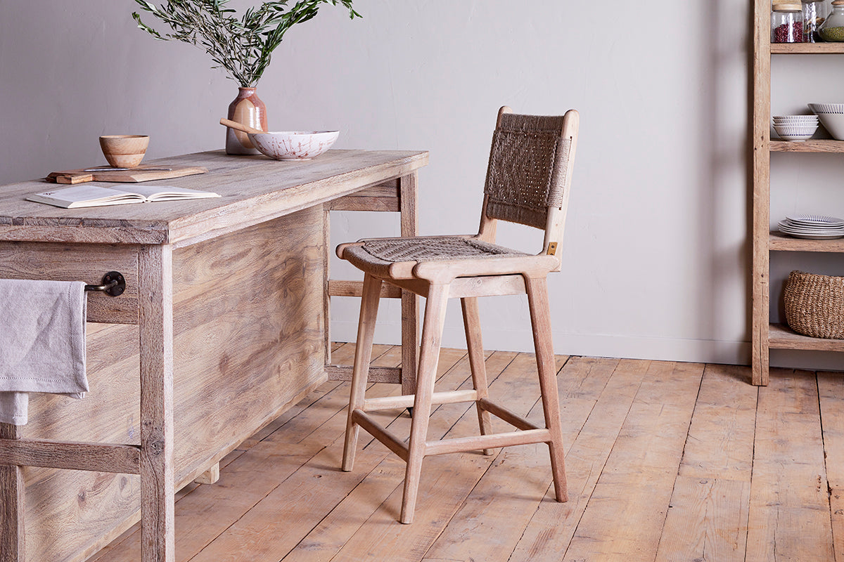 Chaise de comptoir tissée Vinay - Naturelle