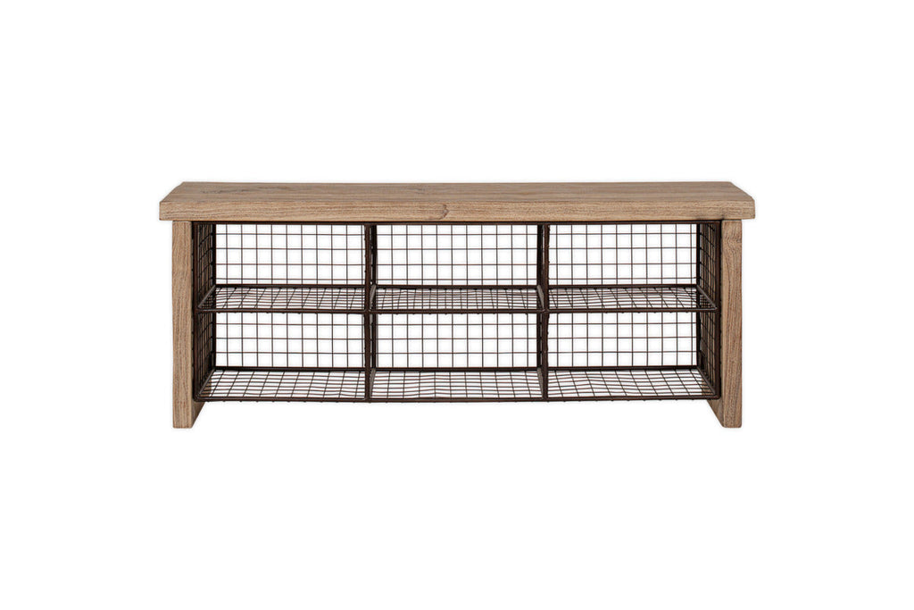 Banc de rangement Abha en bois et fer recyclés - Naturel