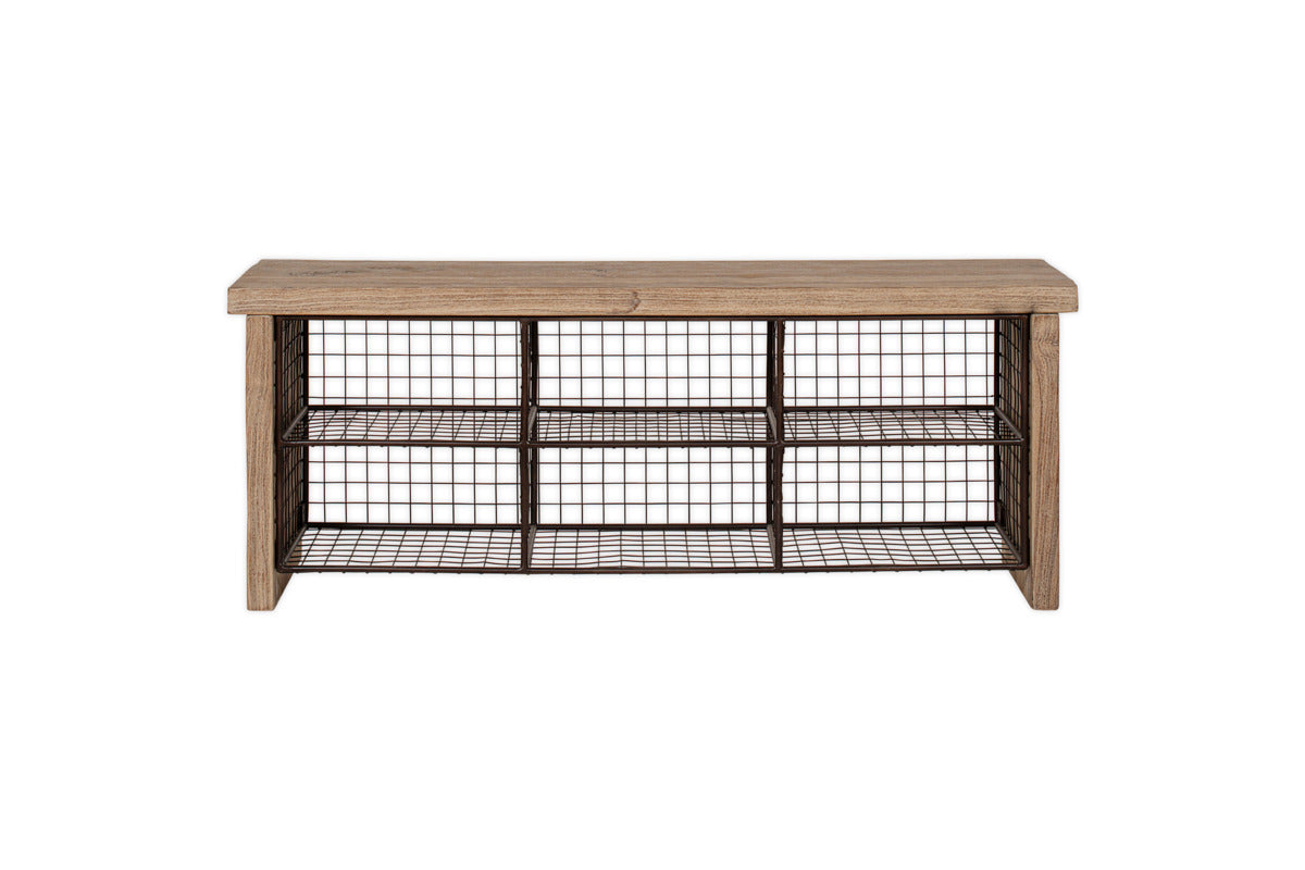 Banc de rangement Abha en bois et fer recyclés - Naturel