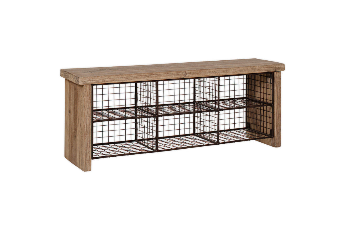 Banc de rangement Abha en bois et fer recyclés - Naturel