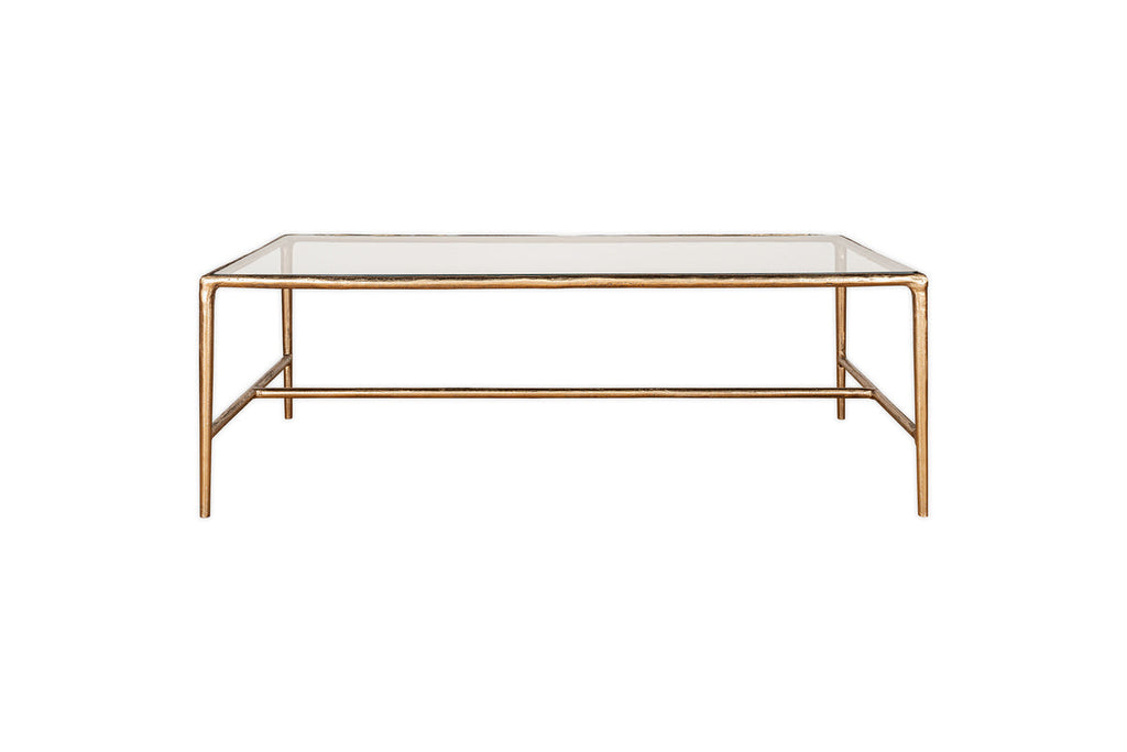 Table basse Gilasi en métal coulé et verre - Laiton antique