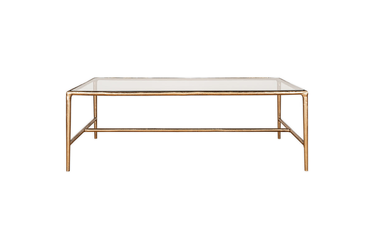 Table basse Gilasi en métal coulé et verre - Laiton antique