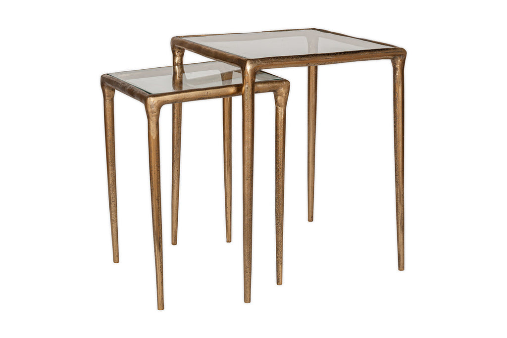 Tables d'appoint gigognes Gilasi en métal coulé et verre - Laiton antique (lot de 2)