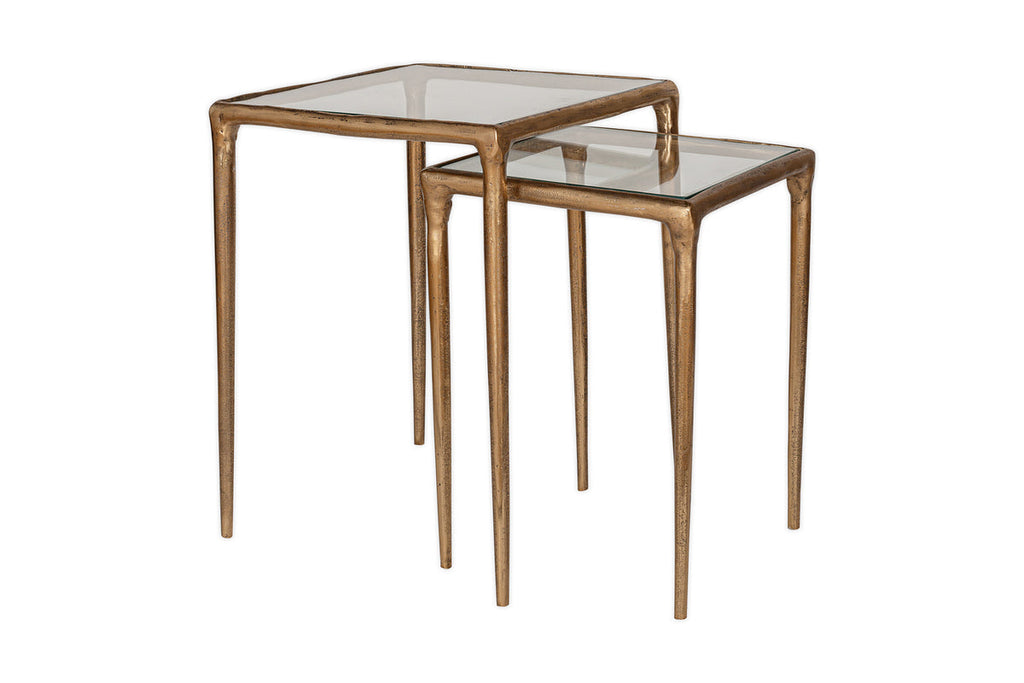 Tables d'appoint gigognes Gilasi en métal coulé et verre - Laiton antique (lot de 2)