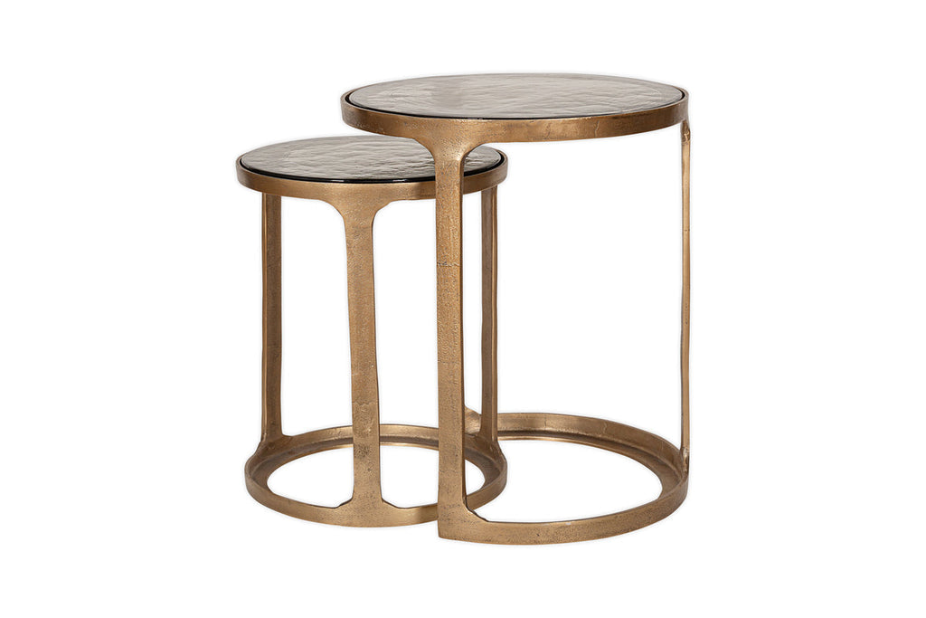 Tables d'appoint gigognes Khidki en métal coulé et verre - Laiton antique (lot de 2)