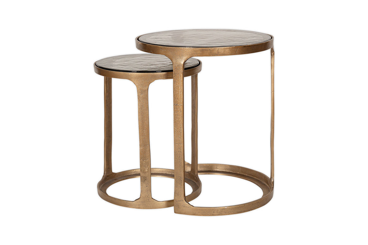 Tables d'appoint gigognes Khidki en métal coulé et verre - Laiton antique (lot de 2)