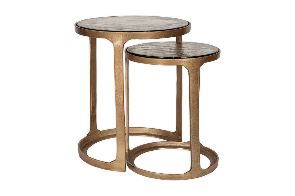 Tables d'appoint gigognes Khidki en métal coulé et verre - Laiton antique (lot de 2)