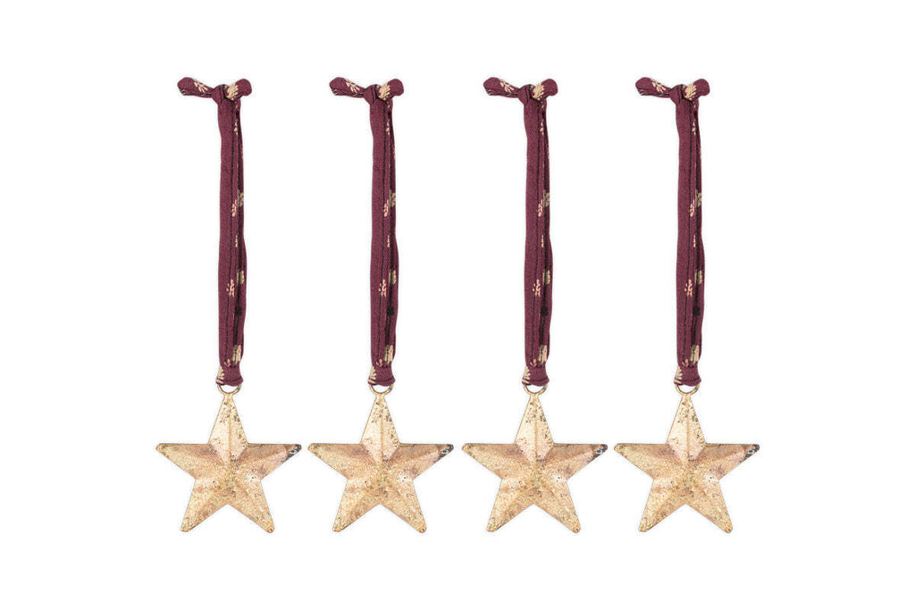 Boules de Noël Roshani en forme d'étoile - Laiton antique (Lot de 4)