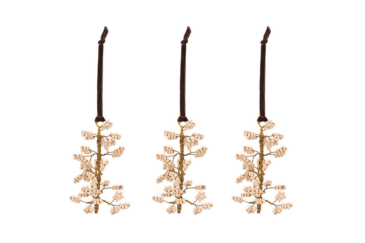 Boules de Noël en bois de manguier Tanu - Laiton et naturel (Lot de 3)