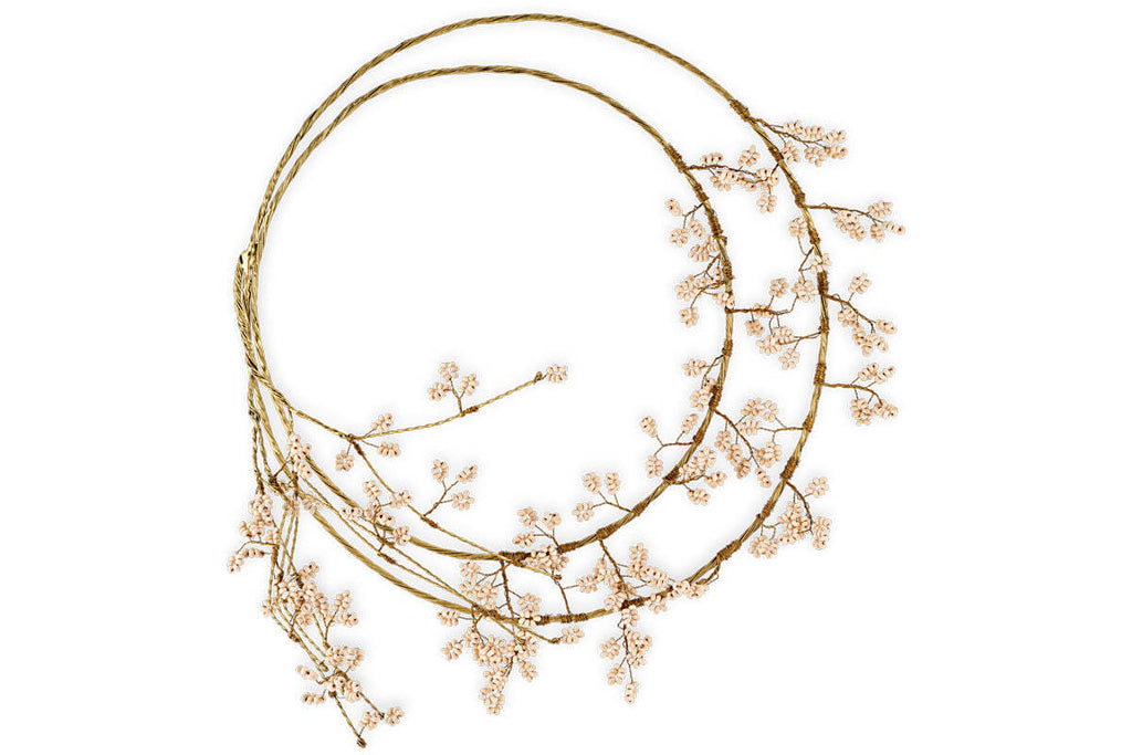 Couronne de perles en bois de manguier Tanu à plusieurs couches - Laiton et naturel