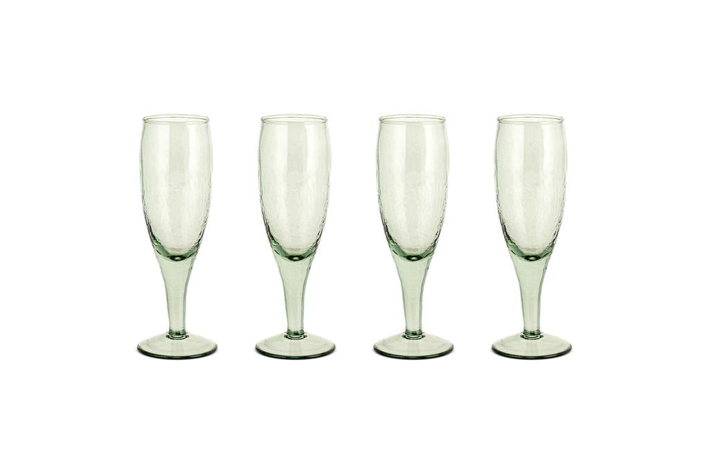 Verres à champagne martelés Yala - Vert sauge (lot de 4)