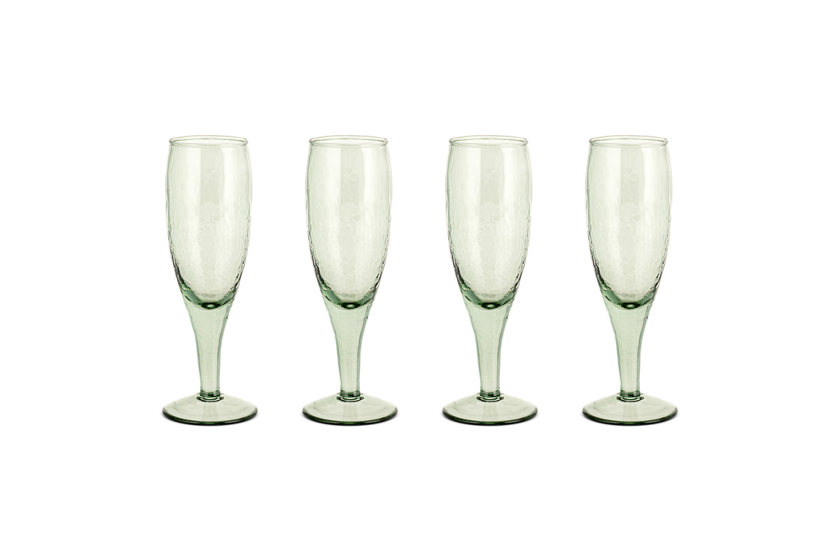 Verres à champagne martelés Yala - Vert sauge (lot de 4)