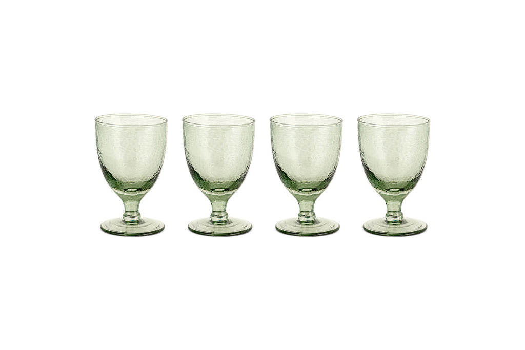 Verres à vin martelés Yala - Vert sauge (lot de 4)