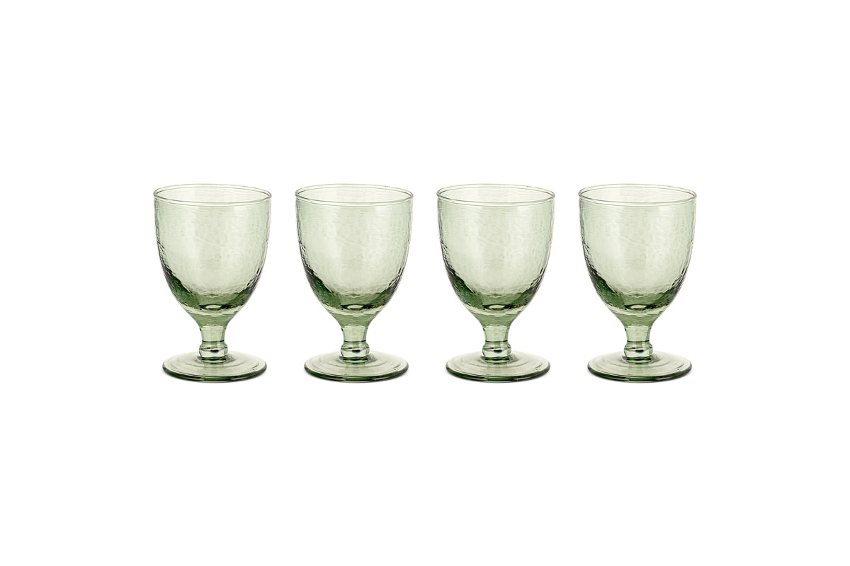 Verres à vin martelés Yala - Vert sauge (lot de 4)