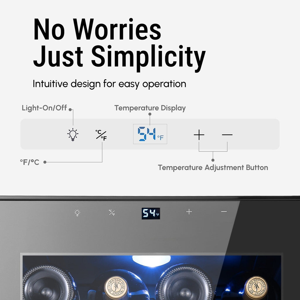 Réfrigérateur à vin/boissons 17 pouces, 28 bouteilles, refroidisseur à vin en acier inoxydable pour usage domestique et commercial