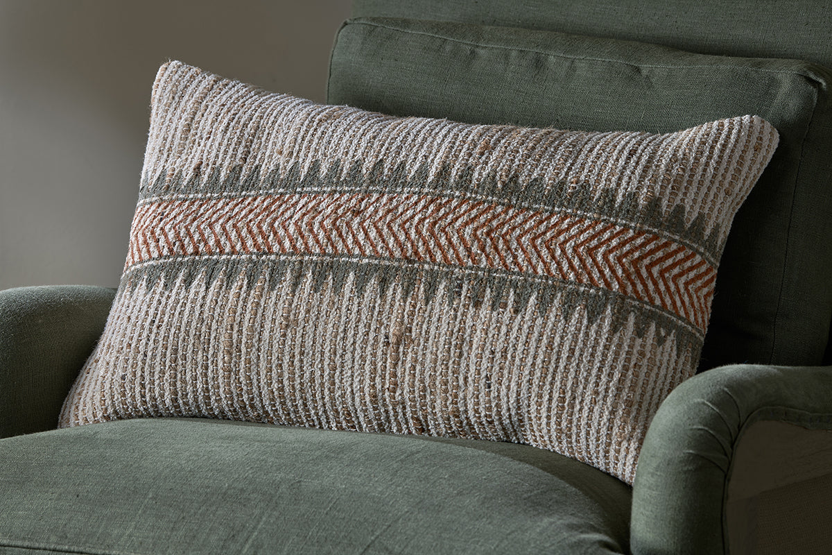 Housse de coussin Zairya en jute et coton - Naturel et rouille