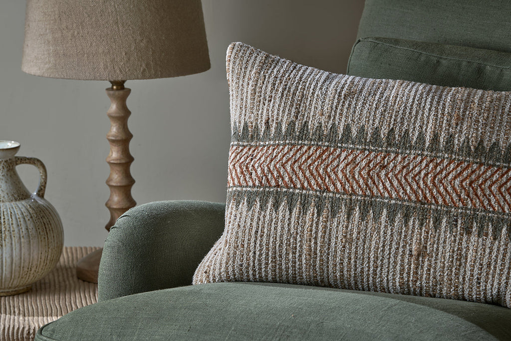 Housse de coussin Zairya en jute et coton - Naturel et rouille