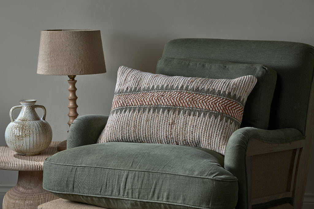 Housse de coussin Zairya en jute et coton - Naturel et rouille